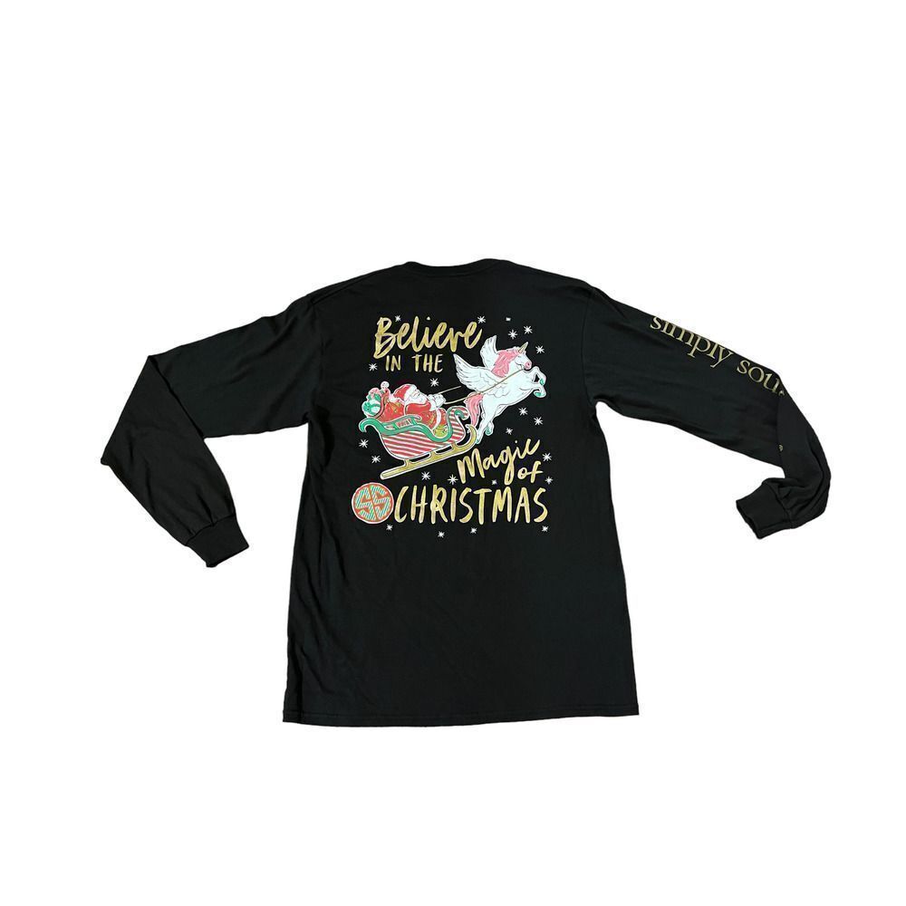 Simply Southern Black Mens Medium Christmas Crewneck Shirt NWT.